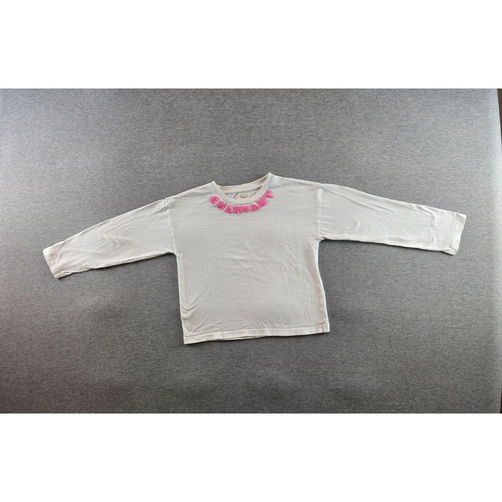 Clare V. x Monoprix Shirt Girls 8-10 Y White Long Sleeve Embroidered RARE Kids !